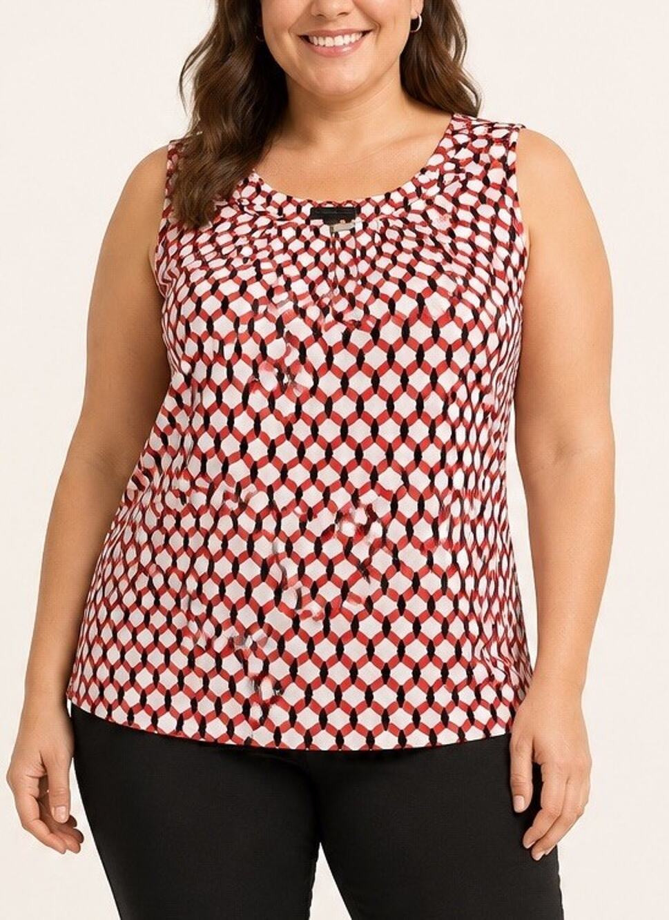 Worthington Geometric Print Sleeveless Top Women’s Large Red Black White